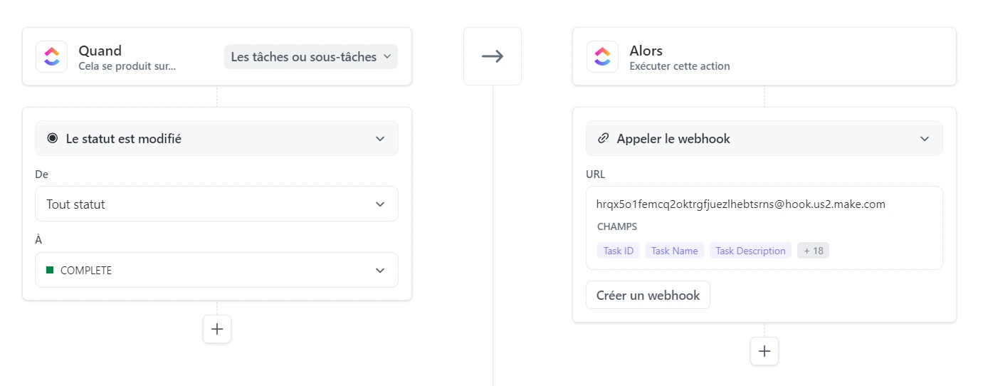 Appeler un webhook depuis les automatisations ClickUp