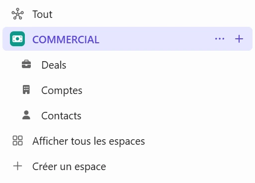 Structure d'un espace Commercial CRM