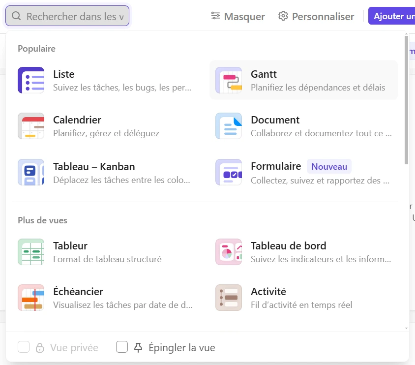 Les différentes vues ClickUp