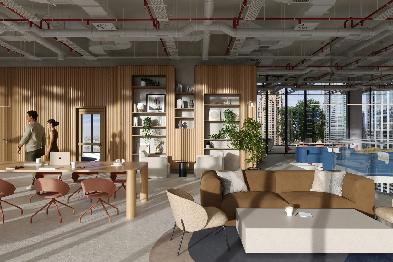 office rendering, the workspace is depicted as a productive environment