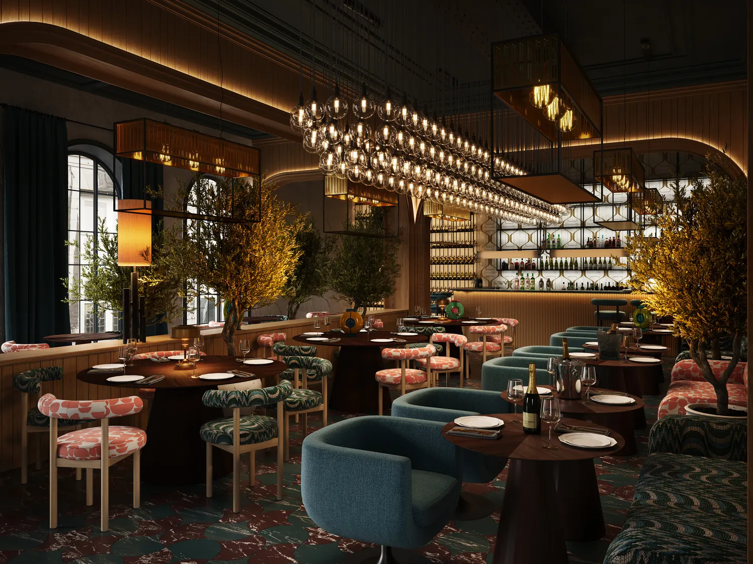 3d animation interior design of a restaurant