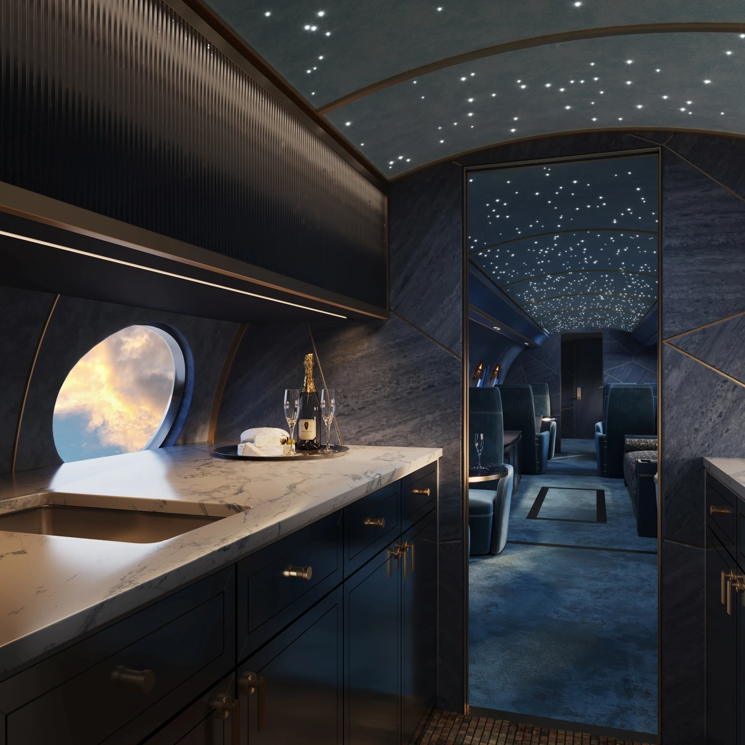 Interior rendering of an airplane 
