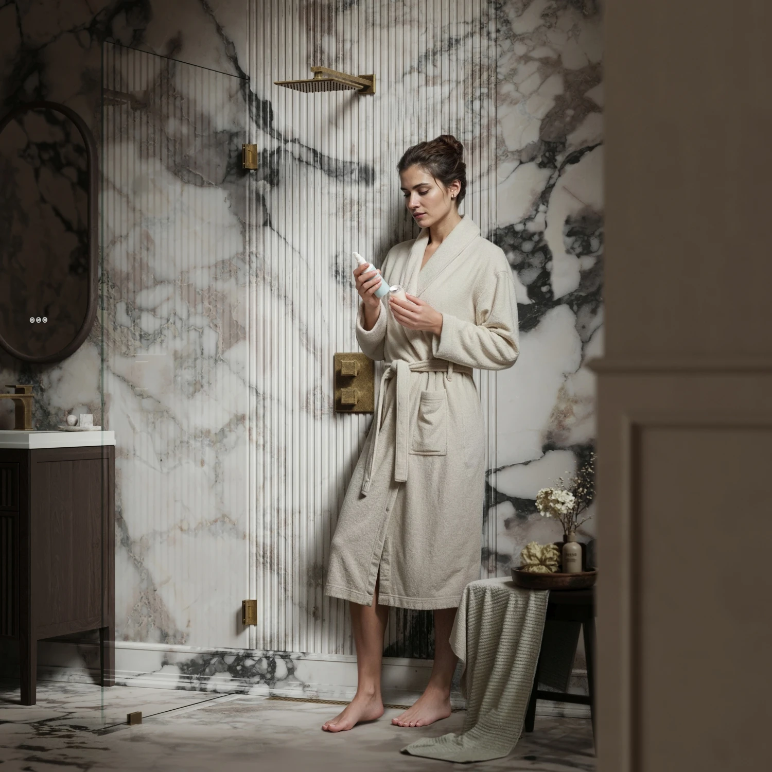 shower interior CGI with 3D rendered people