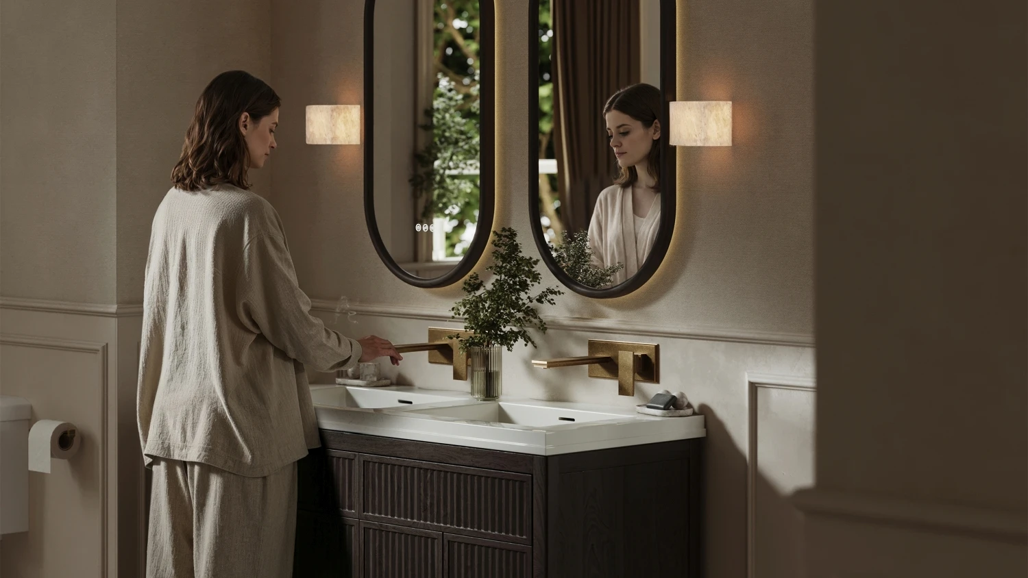 lifestyle bathroom interior rendering with people