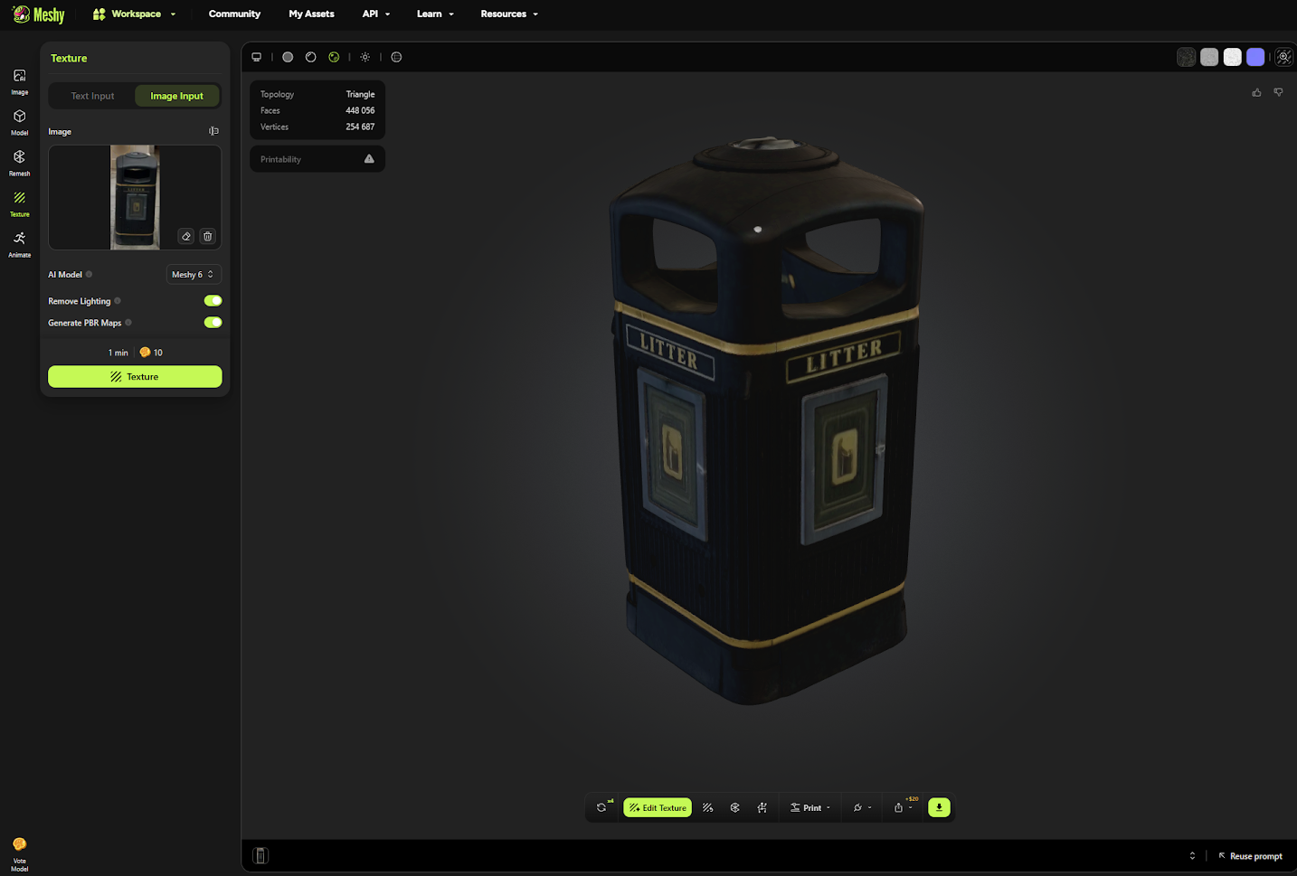 AI 3D rendering generator Meshi.ai
