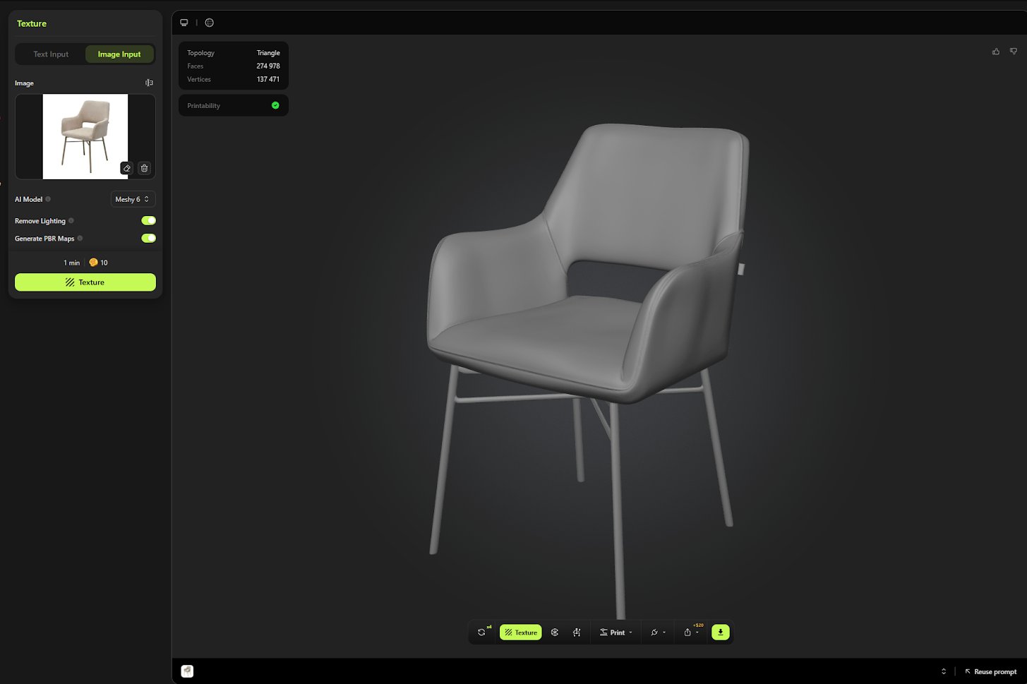 AI 3D render generator Meshi.ai