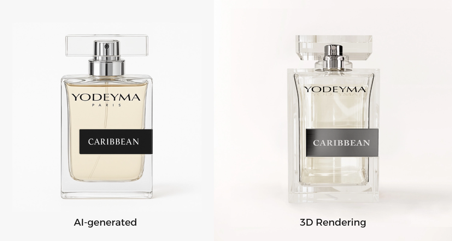 AI render generator vs 3D rendering for perfume
