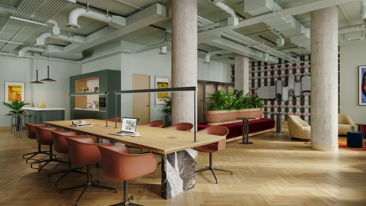 co-working area view for commercial space