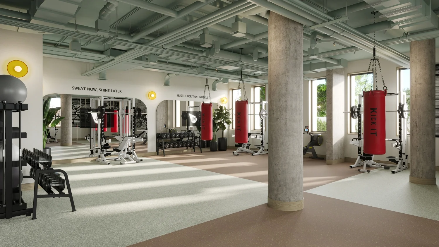 Fitness area CGI for built-to-rent space