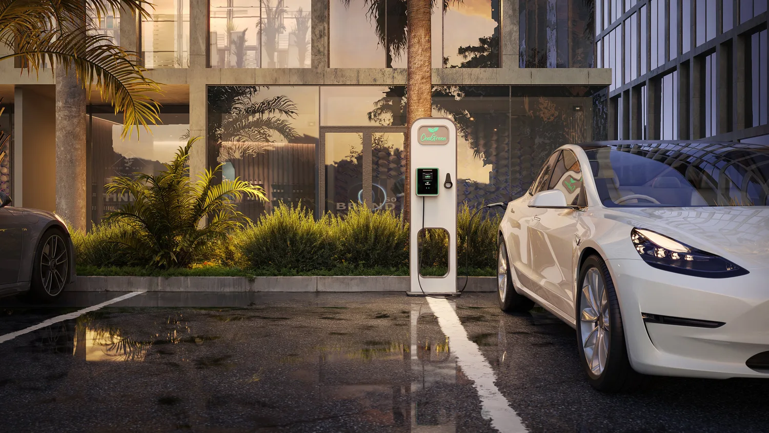 Detailed 3D visualization of sustainable EV charging solutions