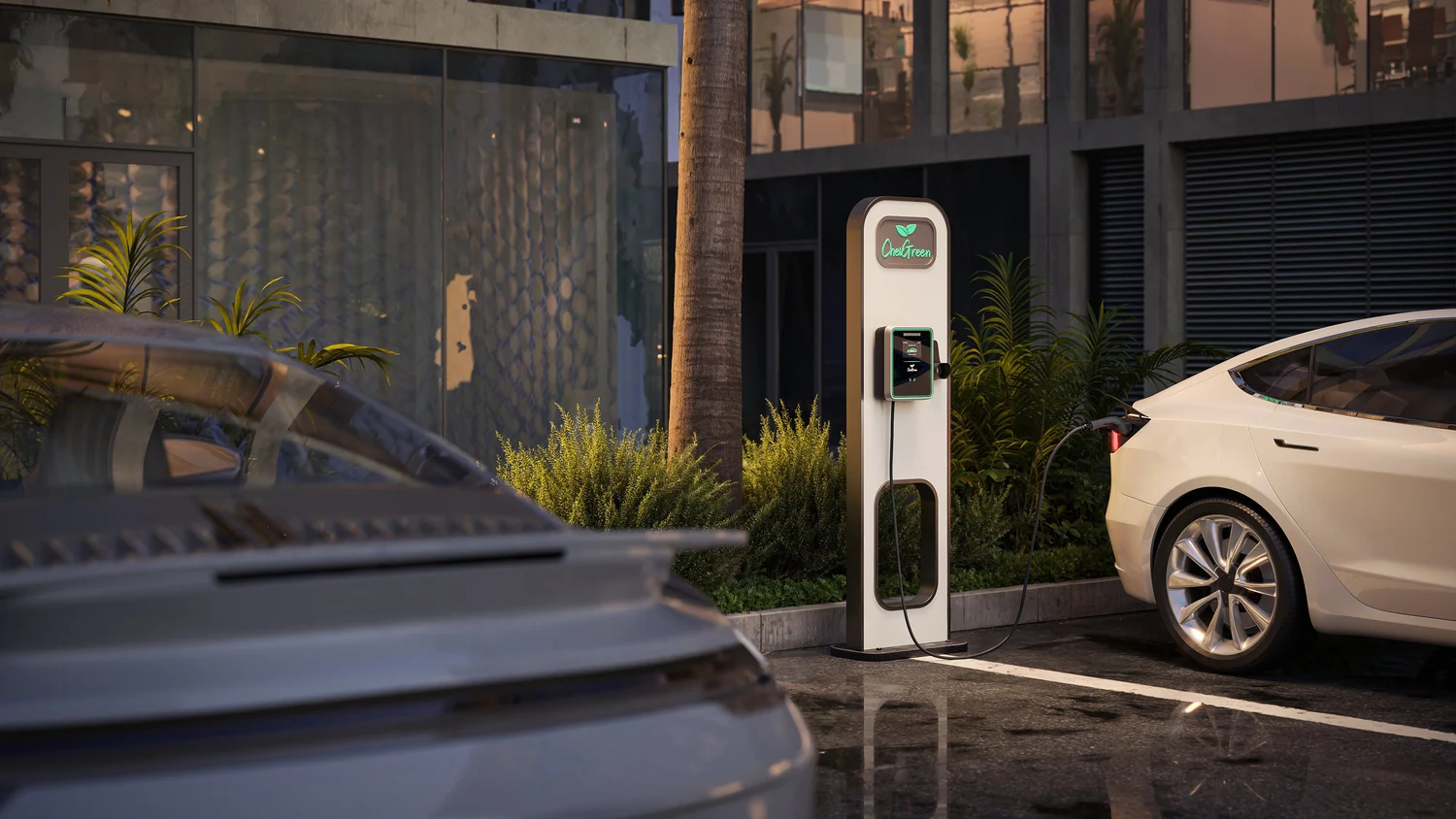 Professional 3D render showcasing EV charging station design