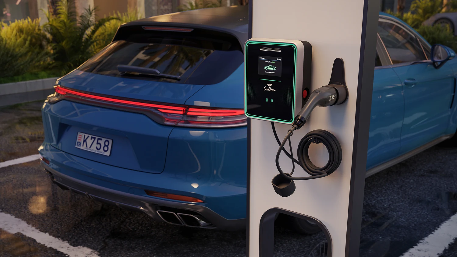 High-quality 3D render of electric vehicle charging stations