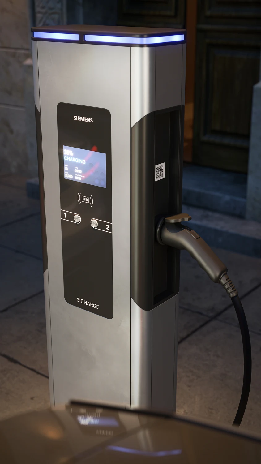 Photorealistic 3D render of EV charging infrastructure