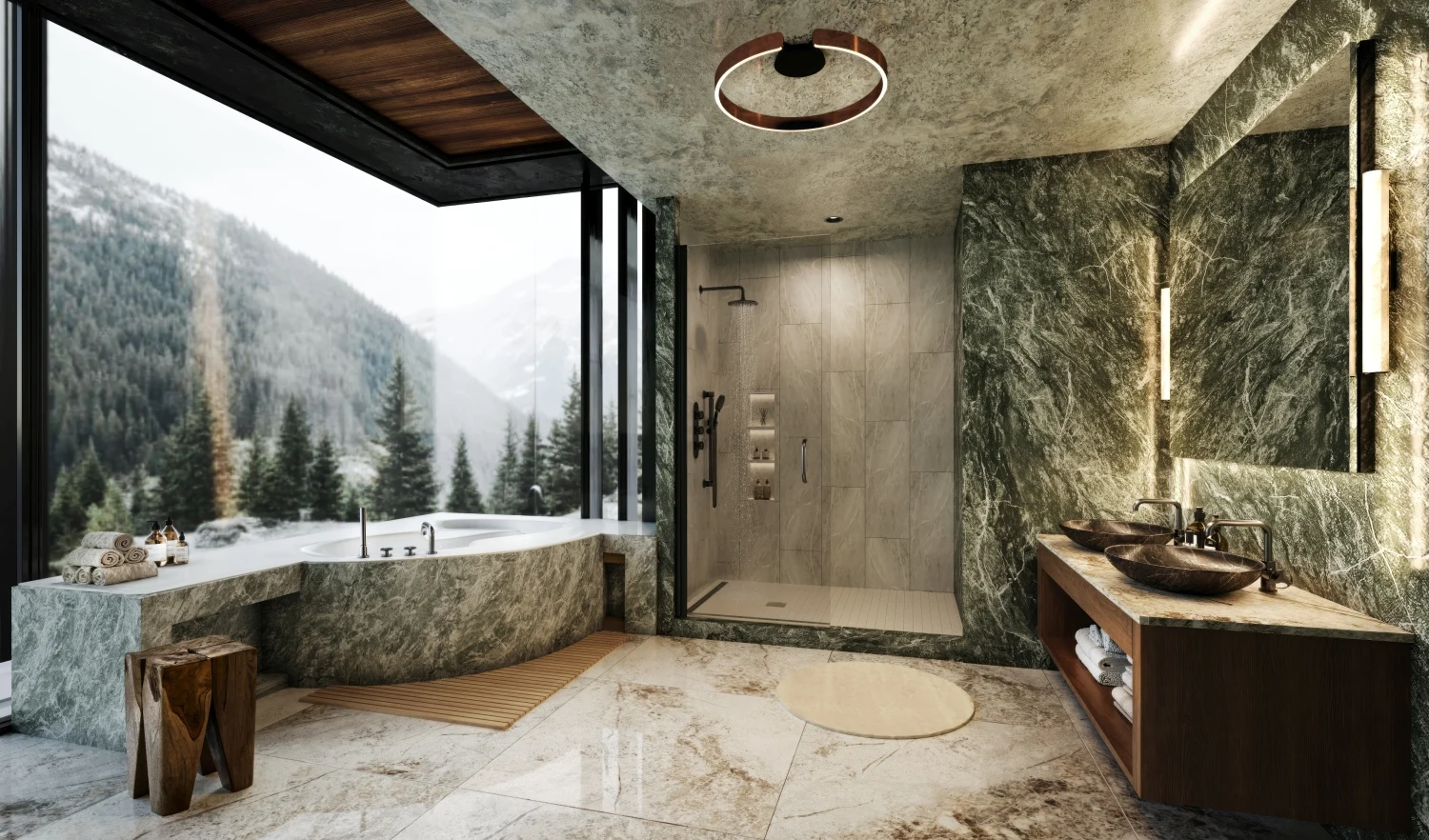 Bathroom in green colors CGI Visualization