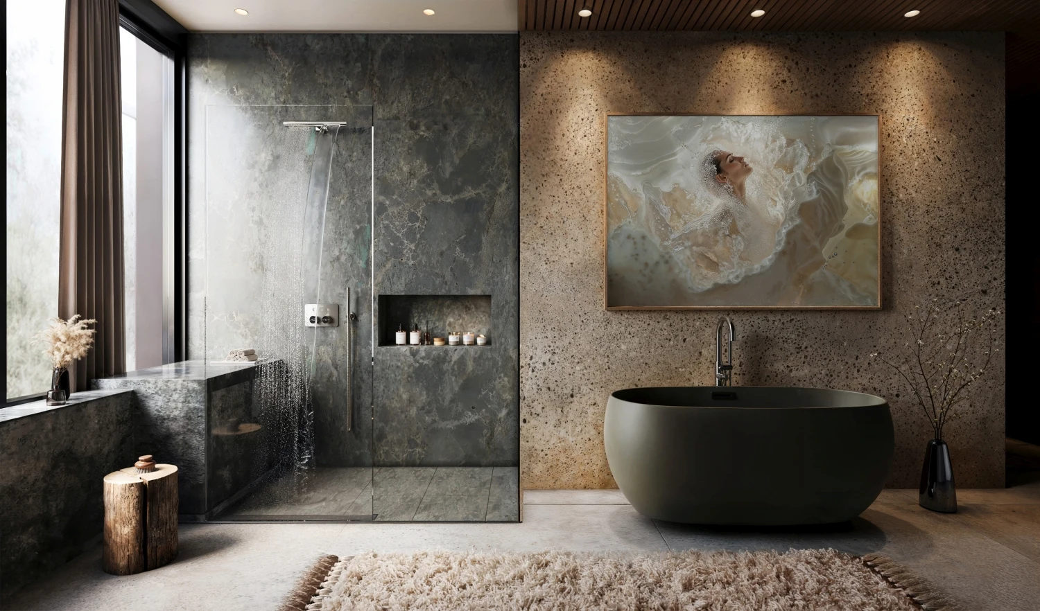 Stylish Bath in dark colors CGI