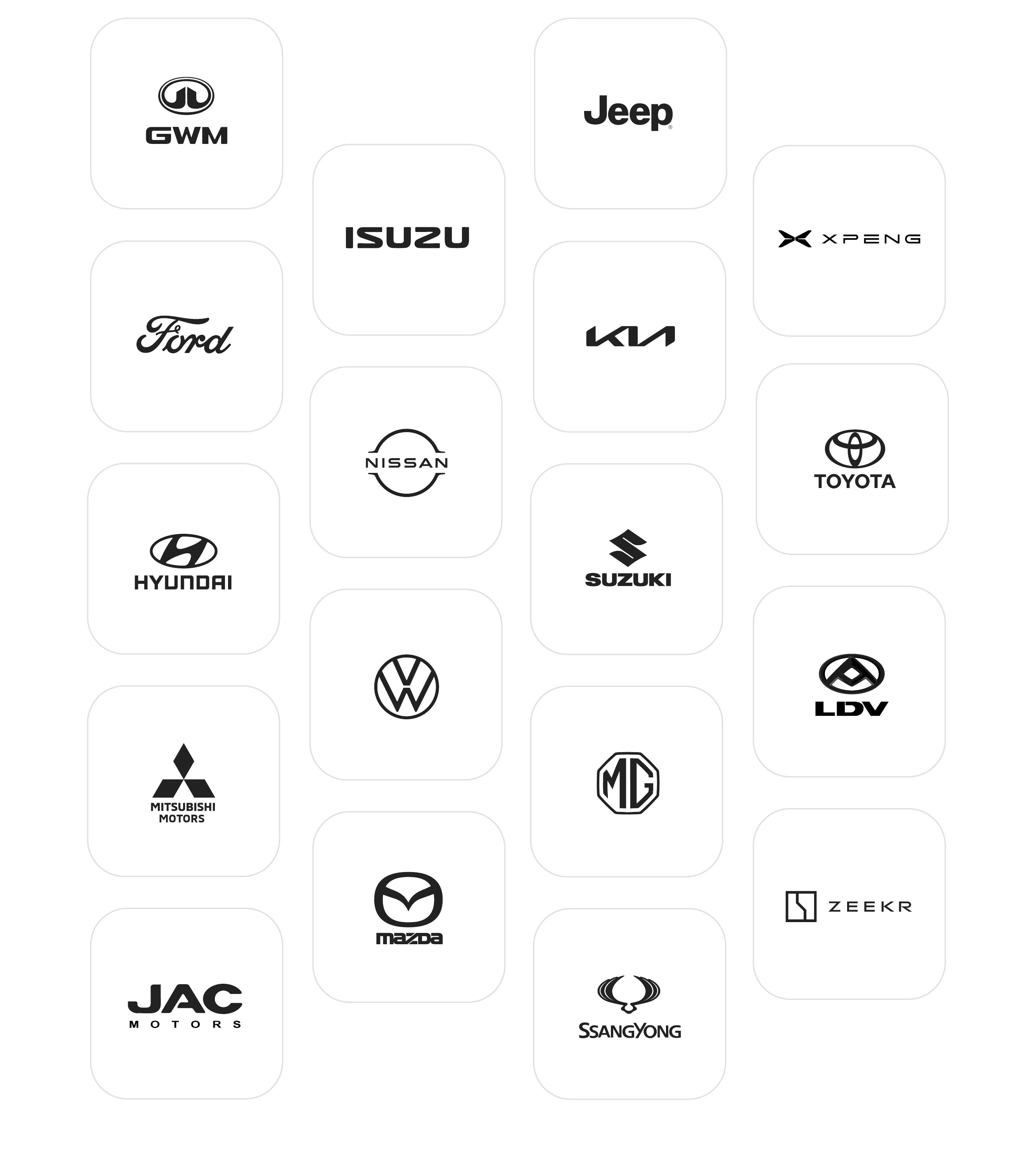 A grid of car manufacturer logos in black and white.