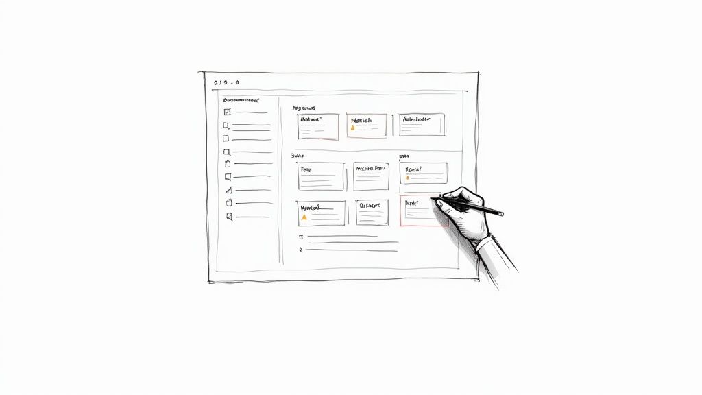 A project manager looking at a complex project plan on a screen, showing organization and control.