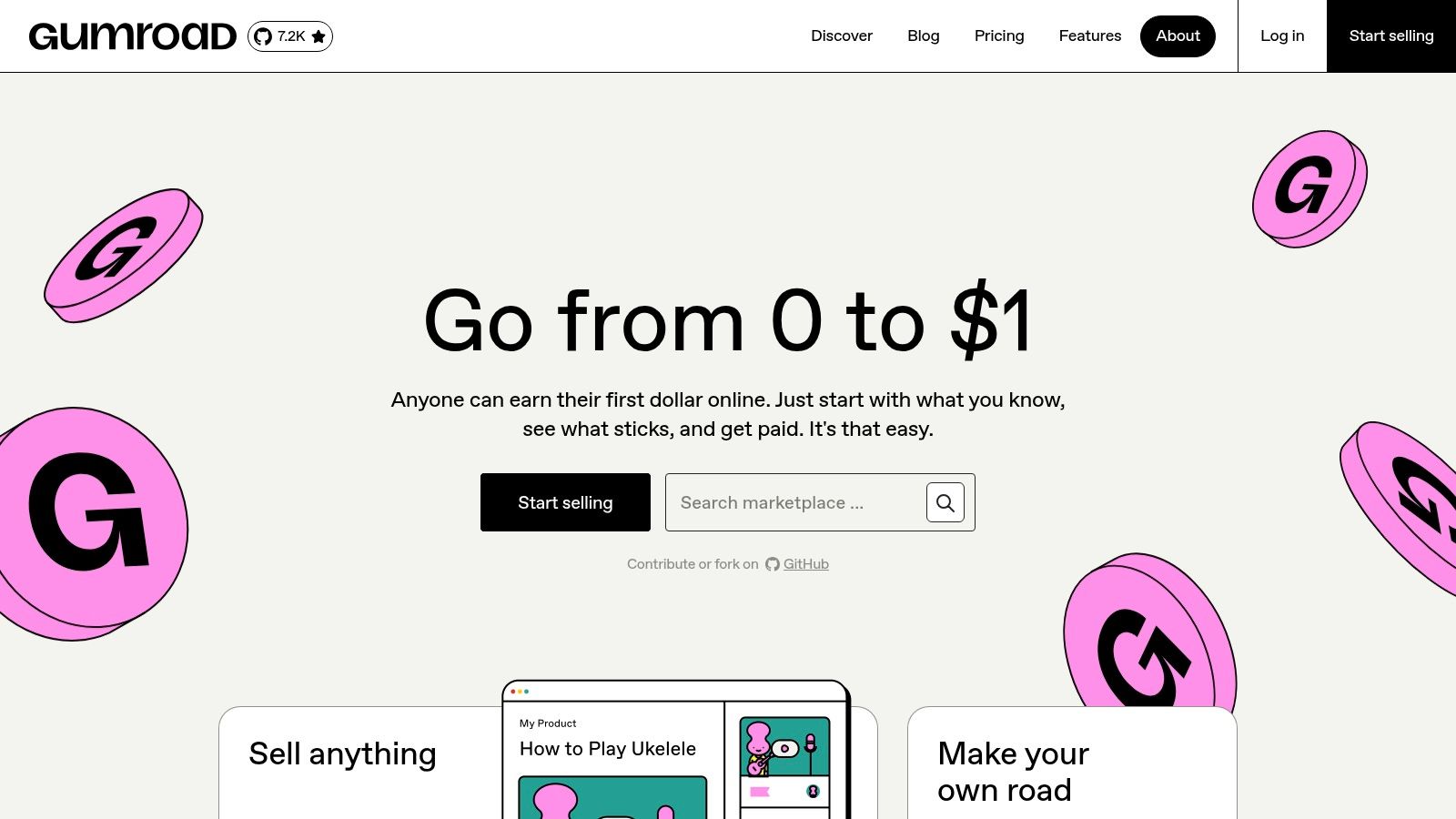 Gumroad (Creator Marketplace – Notion Student Templates)