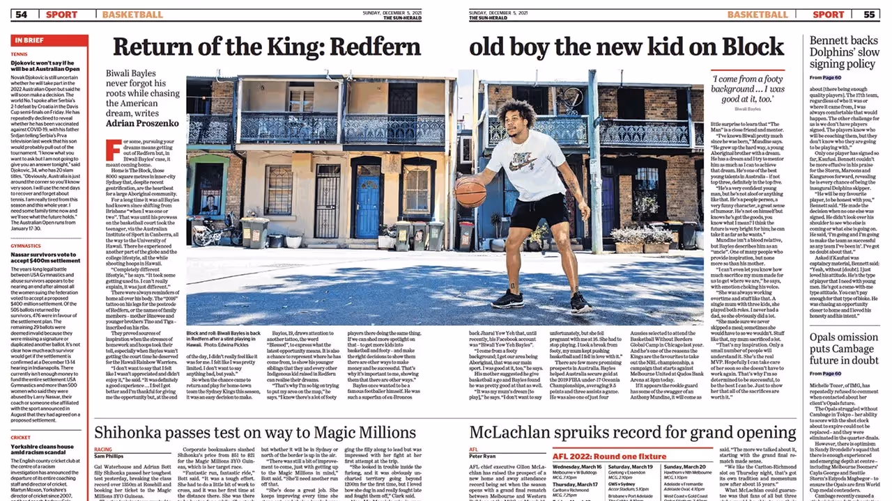 Biwali Bayles on the cover of the Sydney Morning Herald