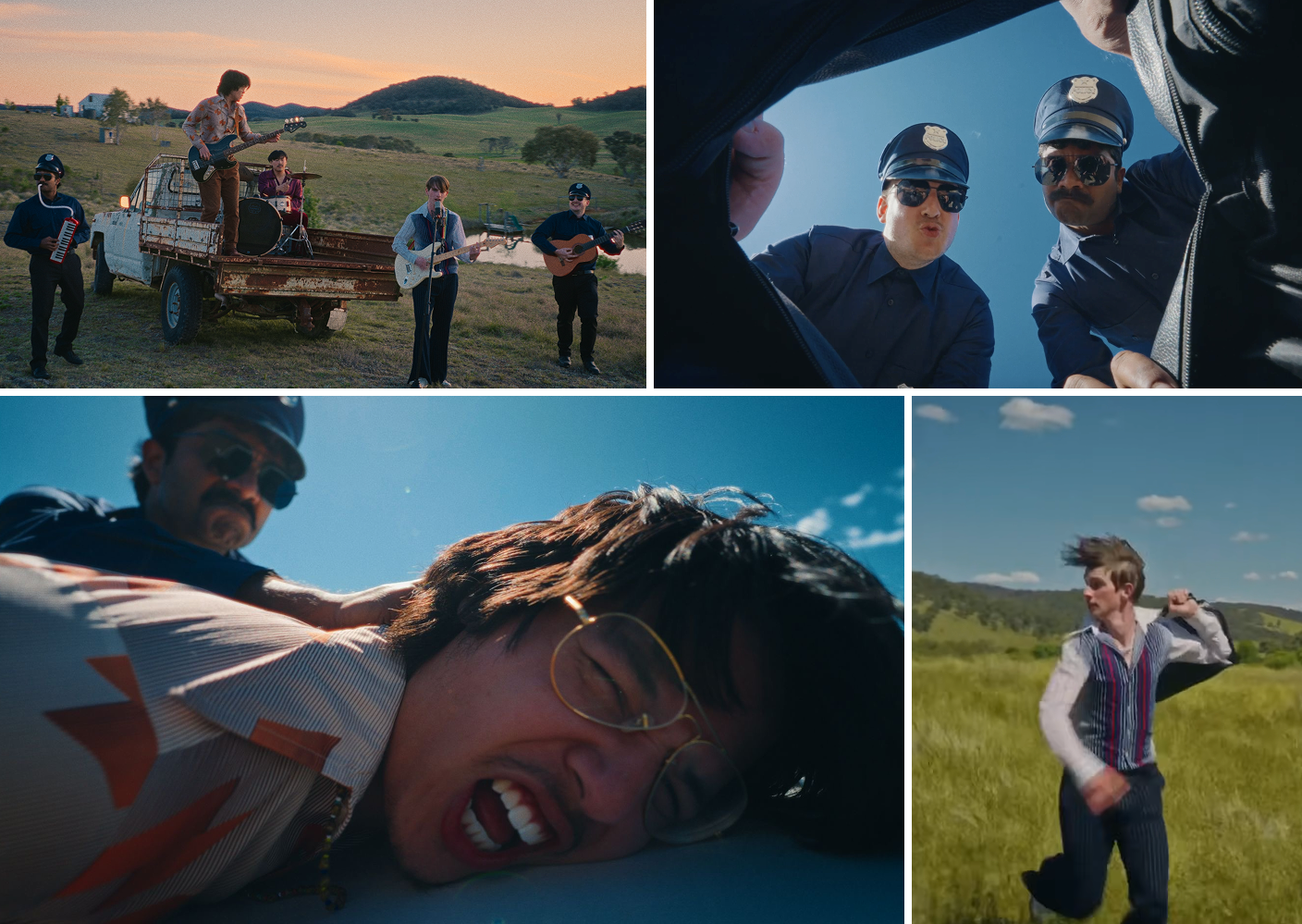 four stills of small crimes music video