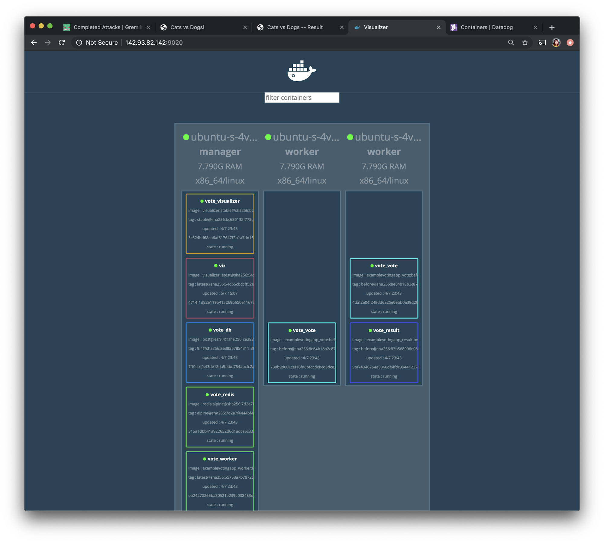 Docker Swarm Visualizer dashboard.