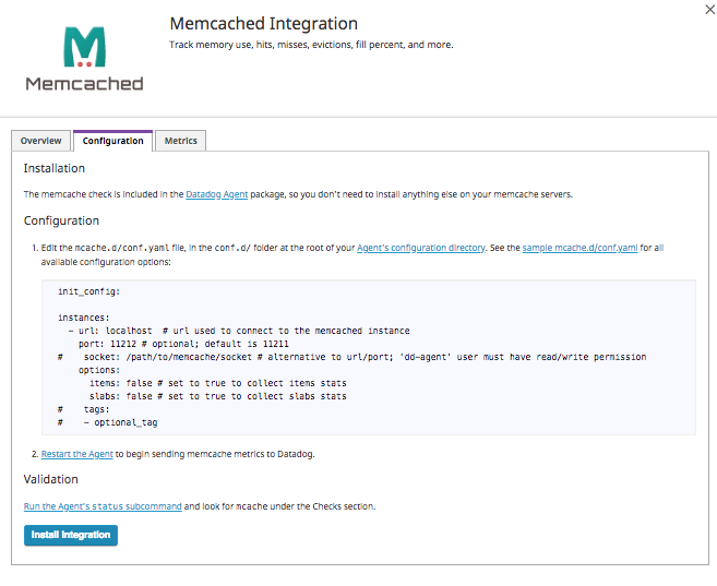 Datadog integration memcached