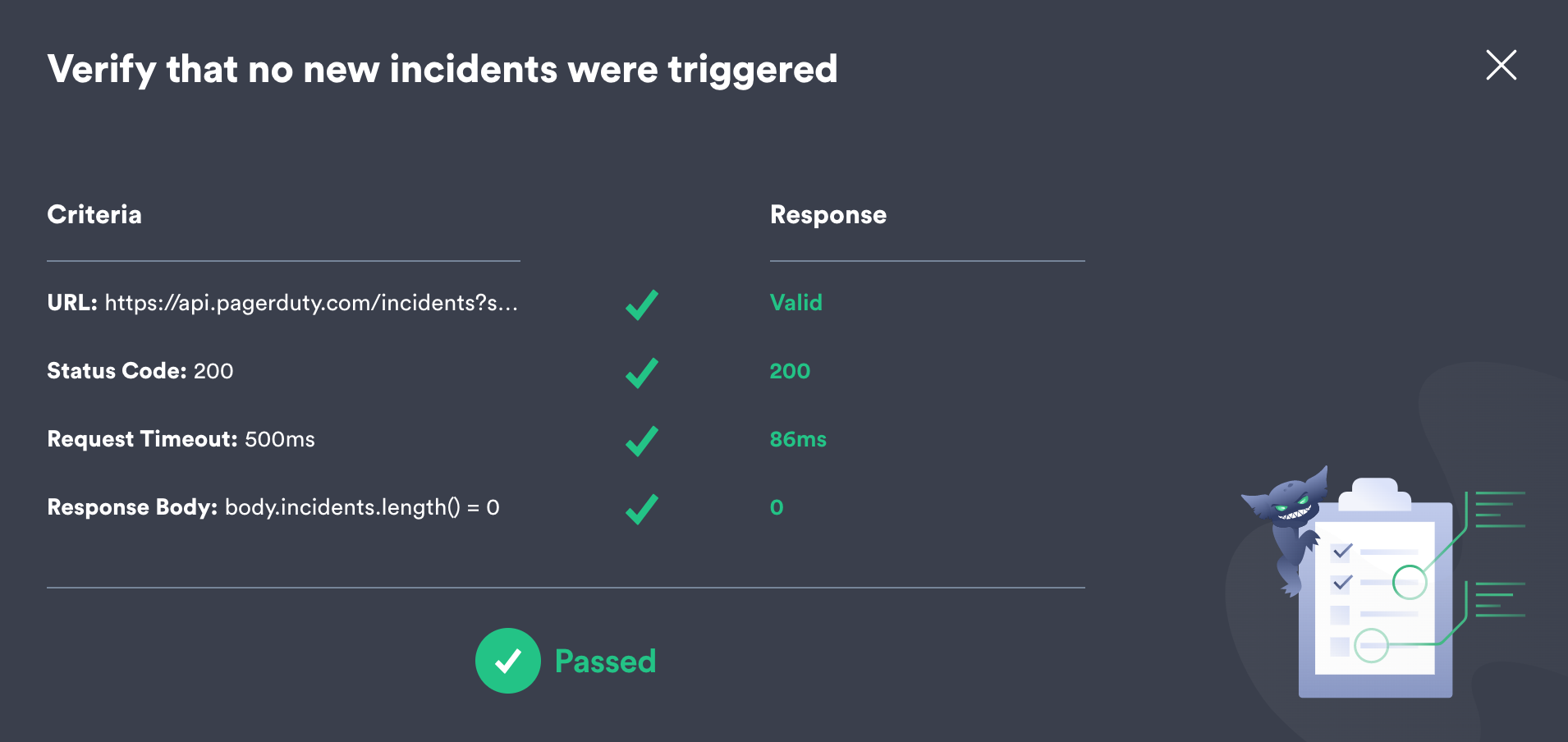 Details on the successful Status Check