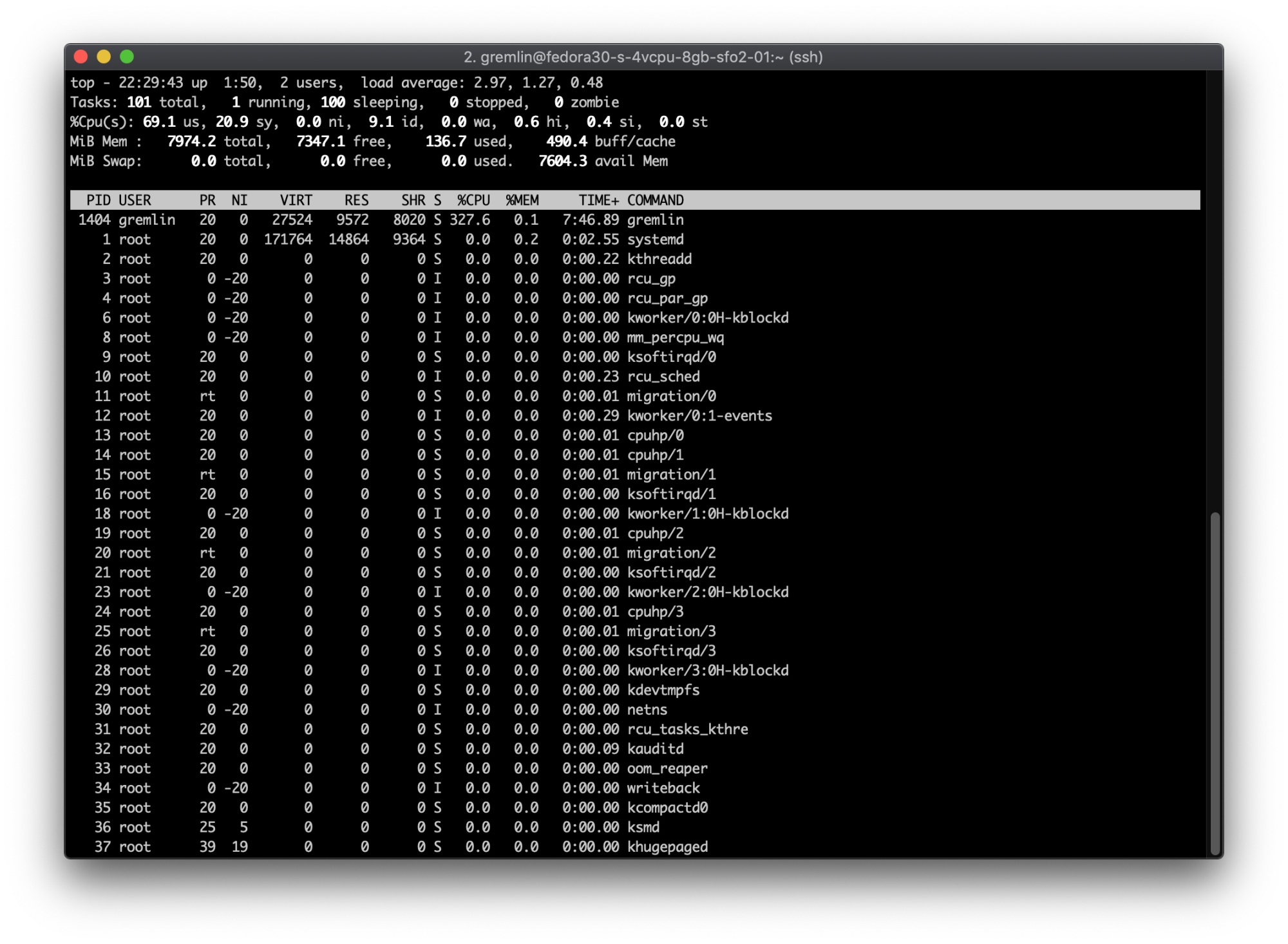 Top command output