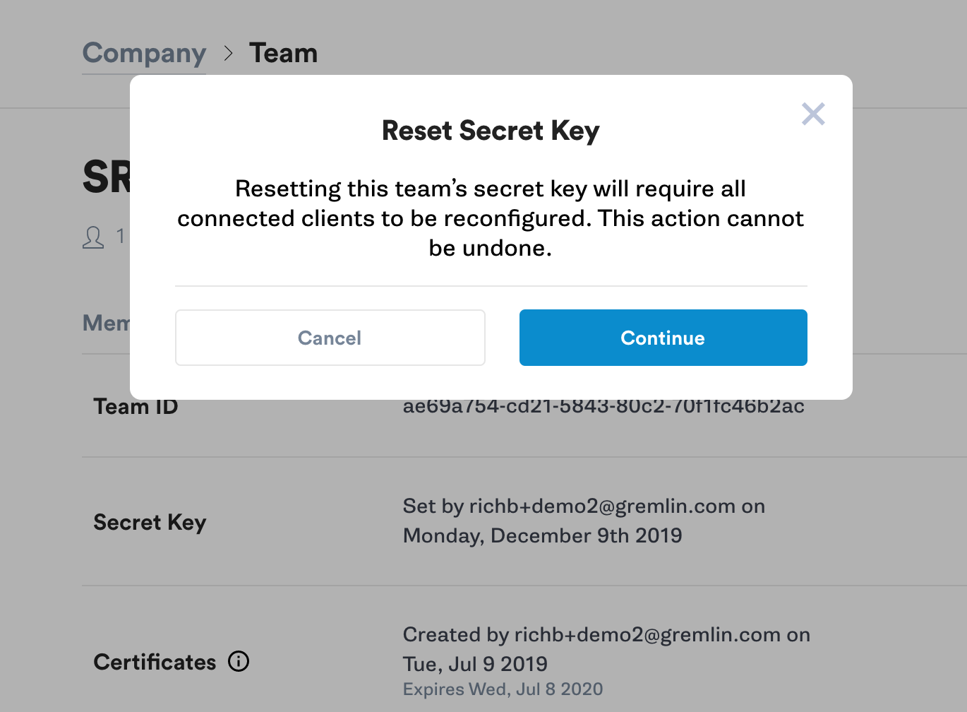 Reset Secret Key