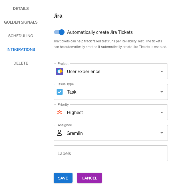 Jira details in Service Settings