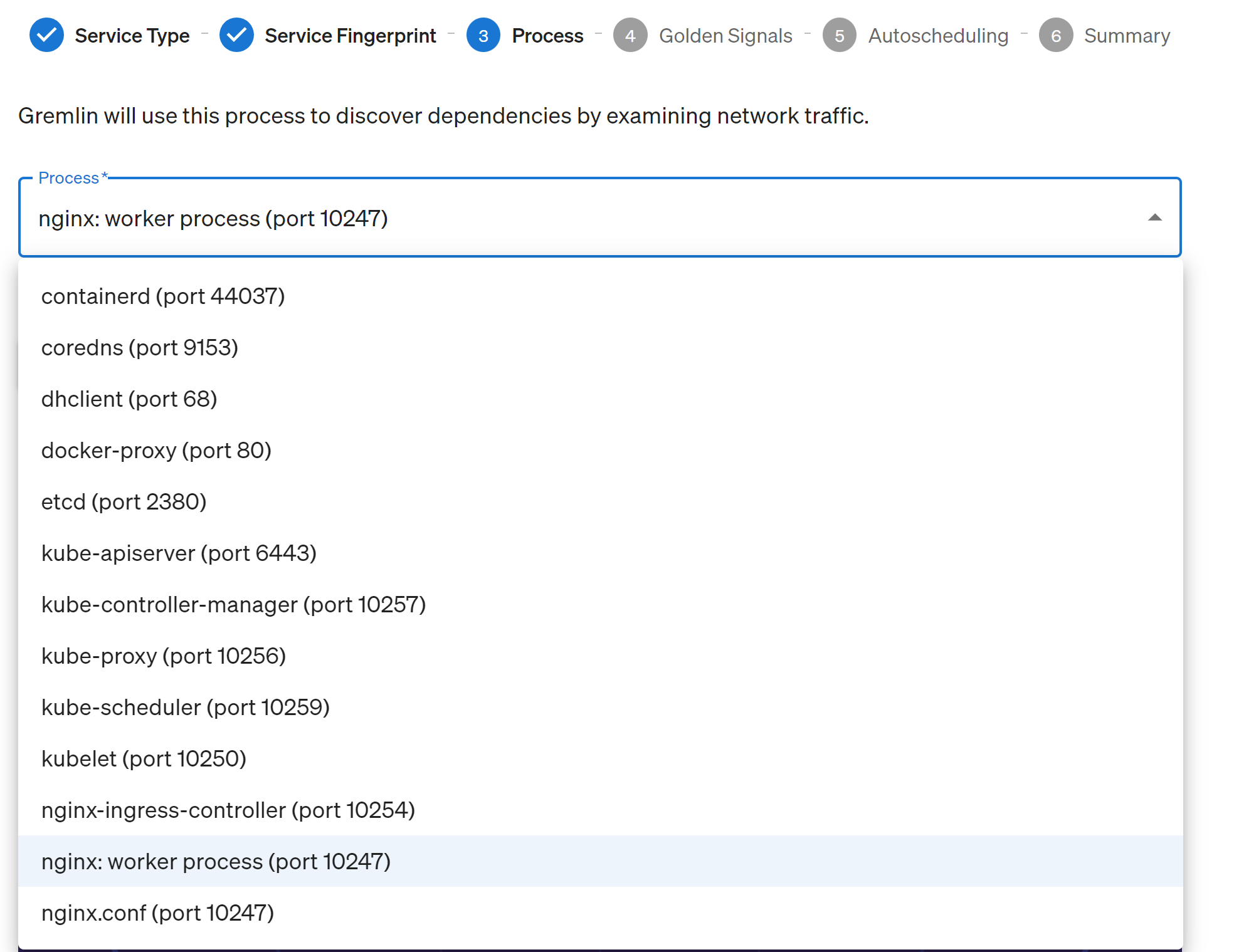 Selecting a process for a service