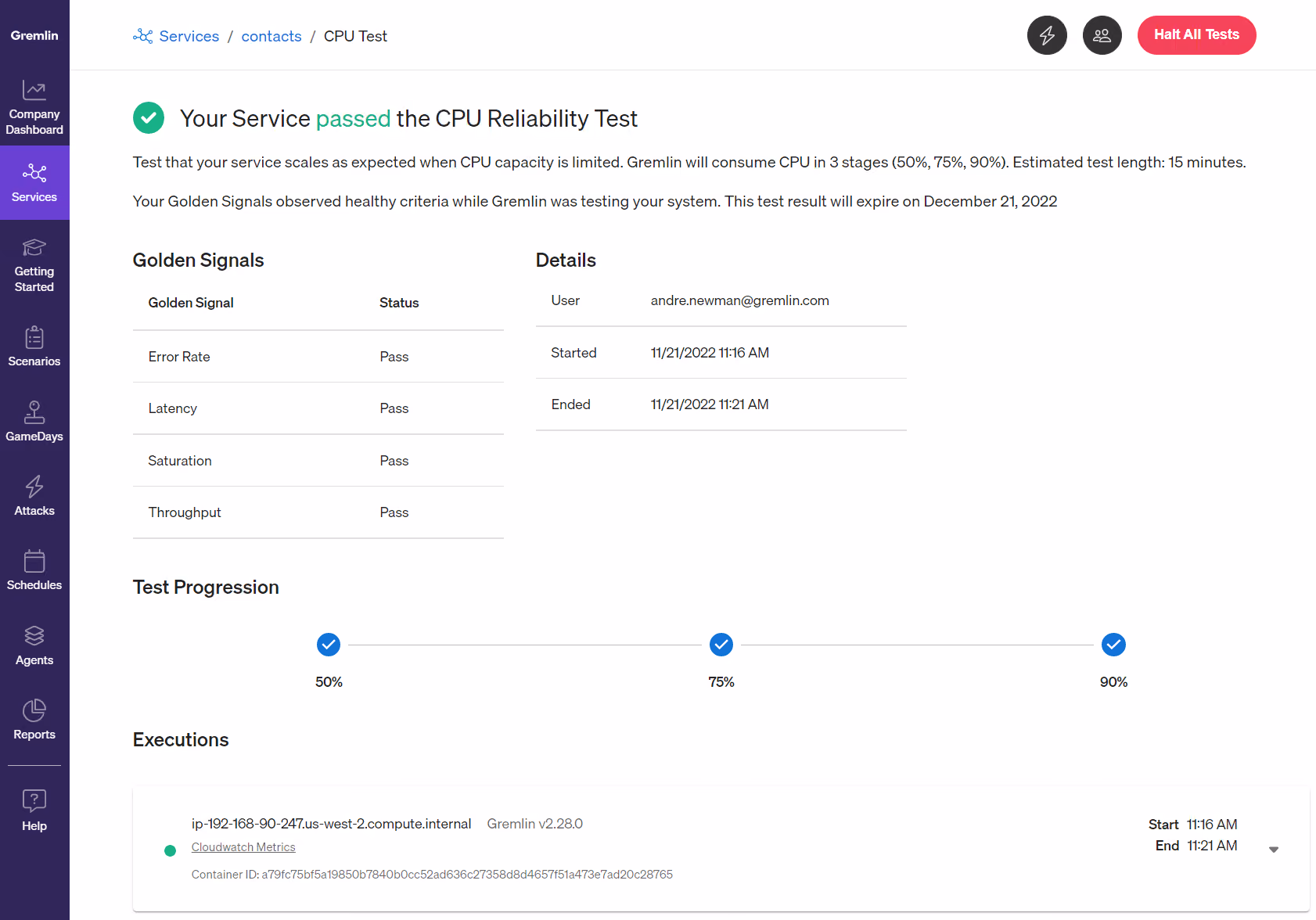 Screenshot of a completed CPU reliability test
