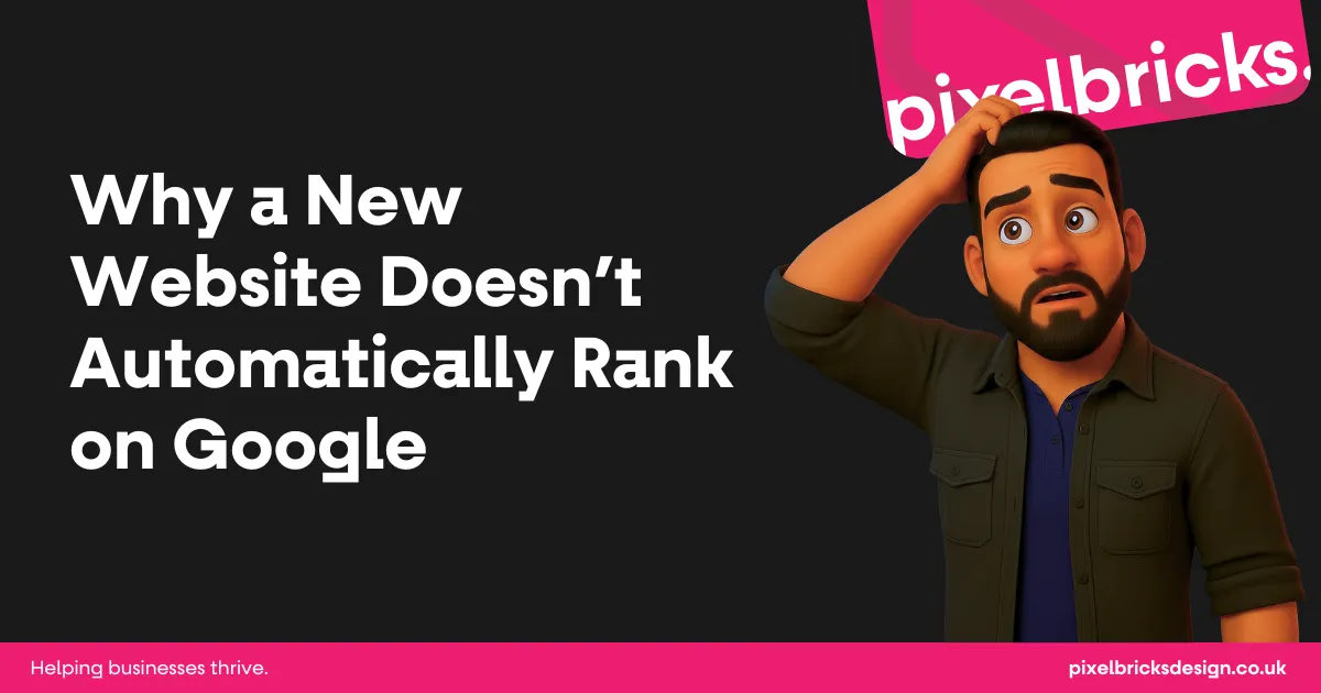 Illustration showing confusion about why a new website doesn’t automatically rank on Google