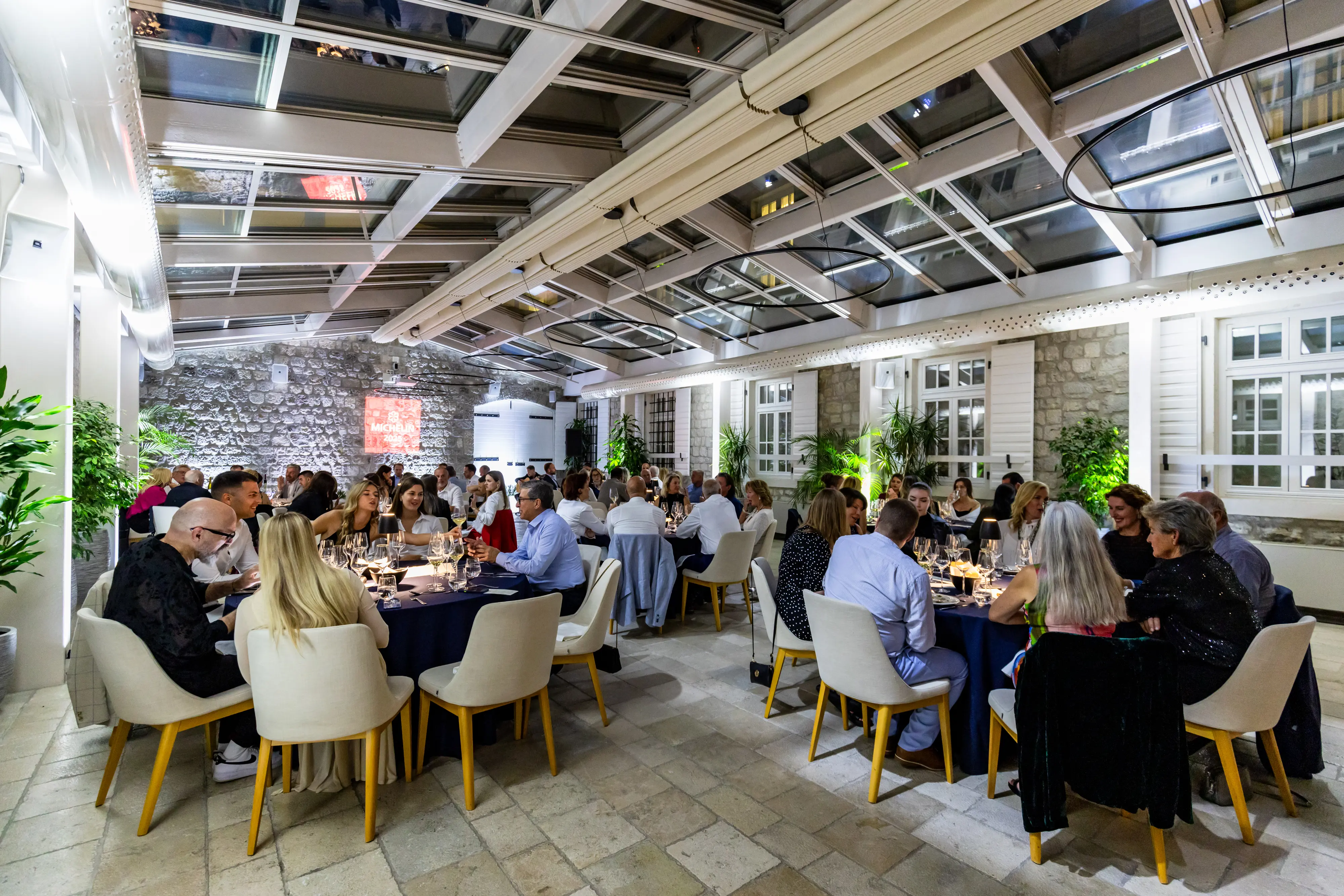 buffet resaurant situated in modern building and boats