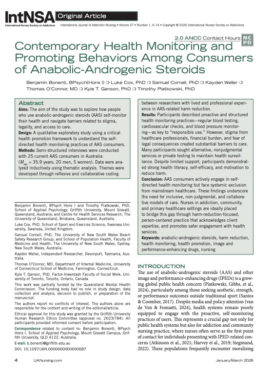  Contemporary Health Monitoring & Promoting Behaviors Among Consumers of Anabolic-Androgenic Steroids