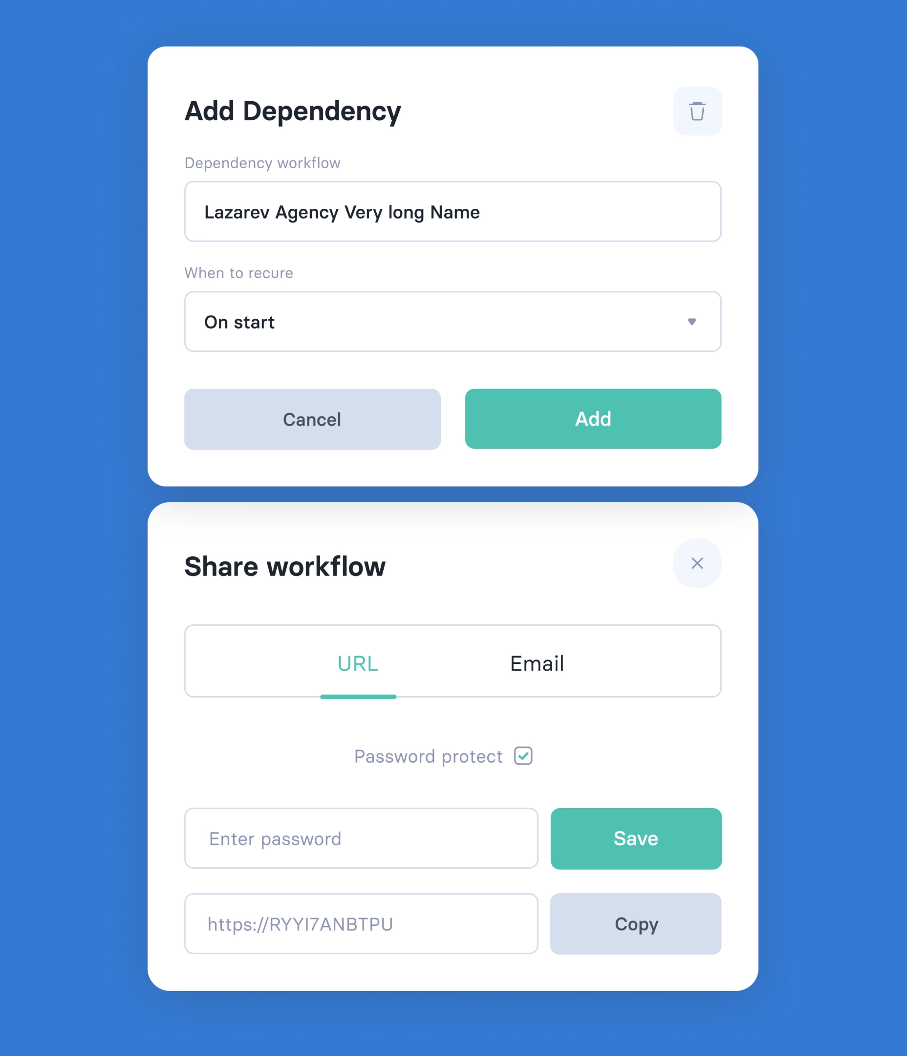 Two compact pop-up windows to manage dependencies