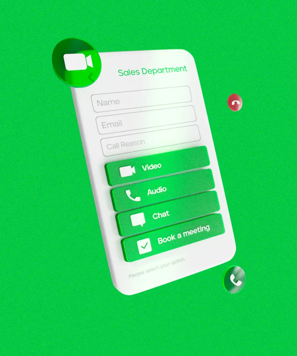 A mobile device on a green background presenting a page of the 11Sight website