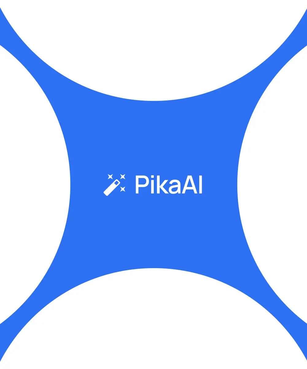 A blue graphic element with the Pika AI logo at the center