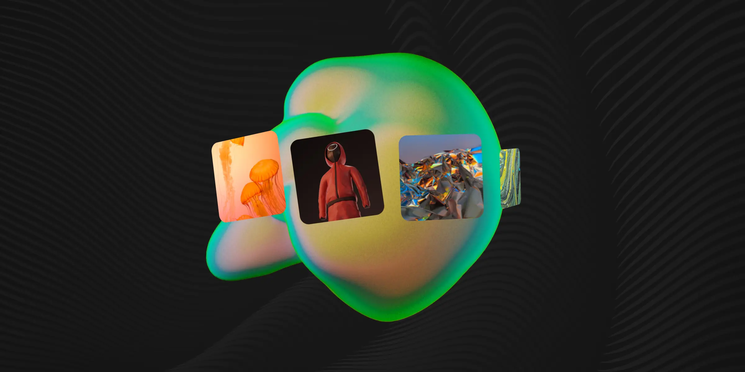 3D Rendered Object Surrounded by NFT Digital Collectible Cards