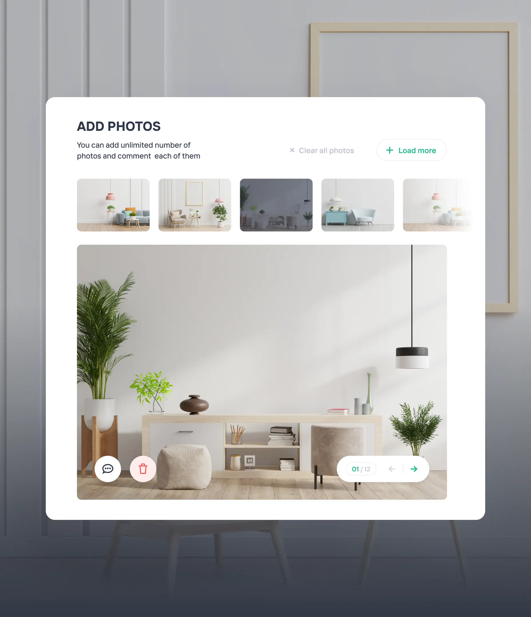 A pop up showing how to add photos to an inspection of an apartment
