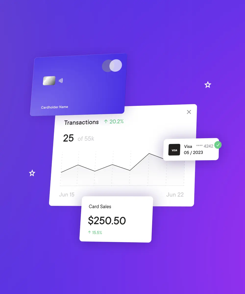 A few graphical elements along with interface screens showing Tratta financial solution
