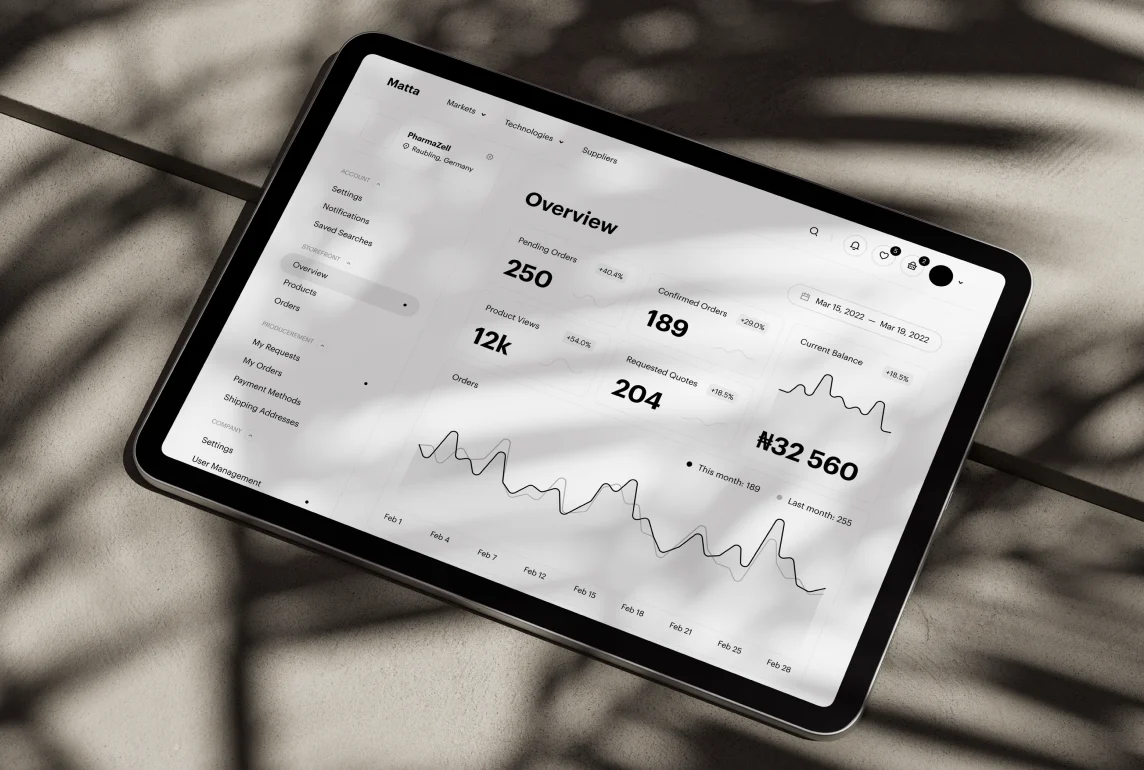 A tablet showing the design for a SaaS app
