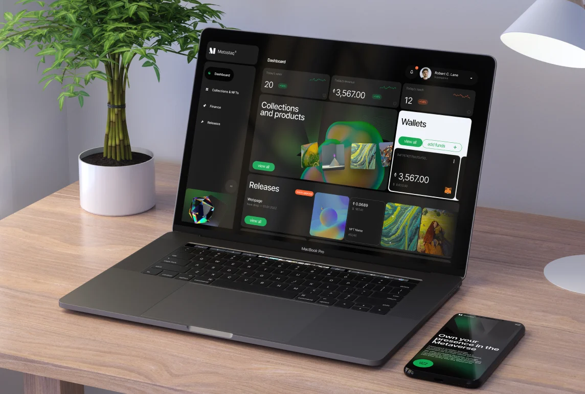 A laptop presenting an NFT application with user-friendly UI design