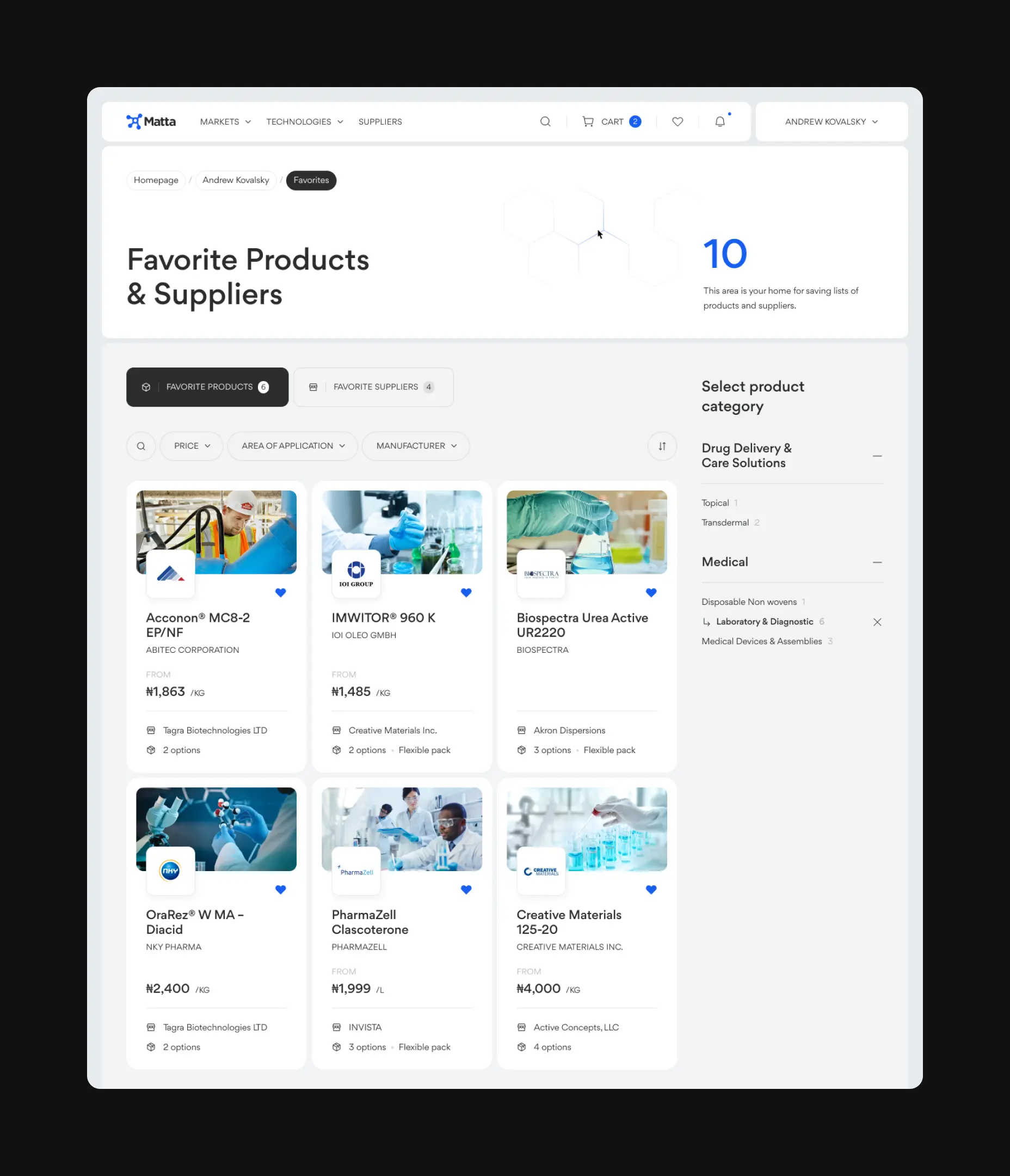 Digital product design for chemical marketplace