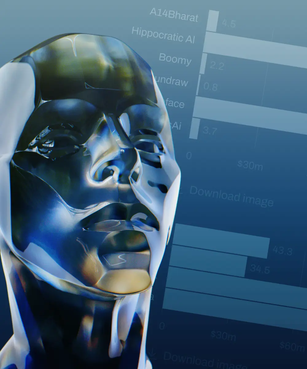 A glassy 3D model of an AI robot