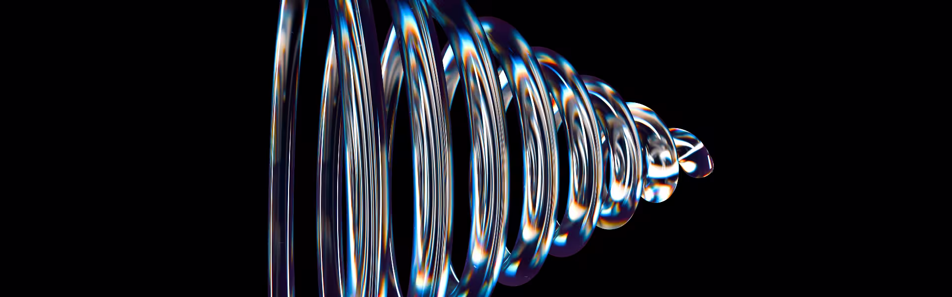 Abstract 3D spiral design with metallic reflections and fluid light effects on a black background — digital art and modern design concept