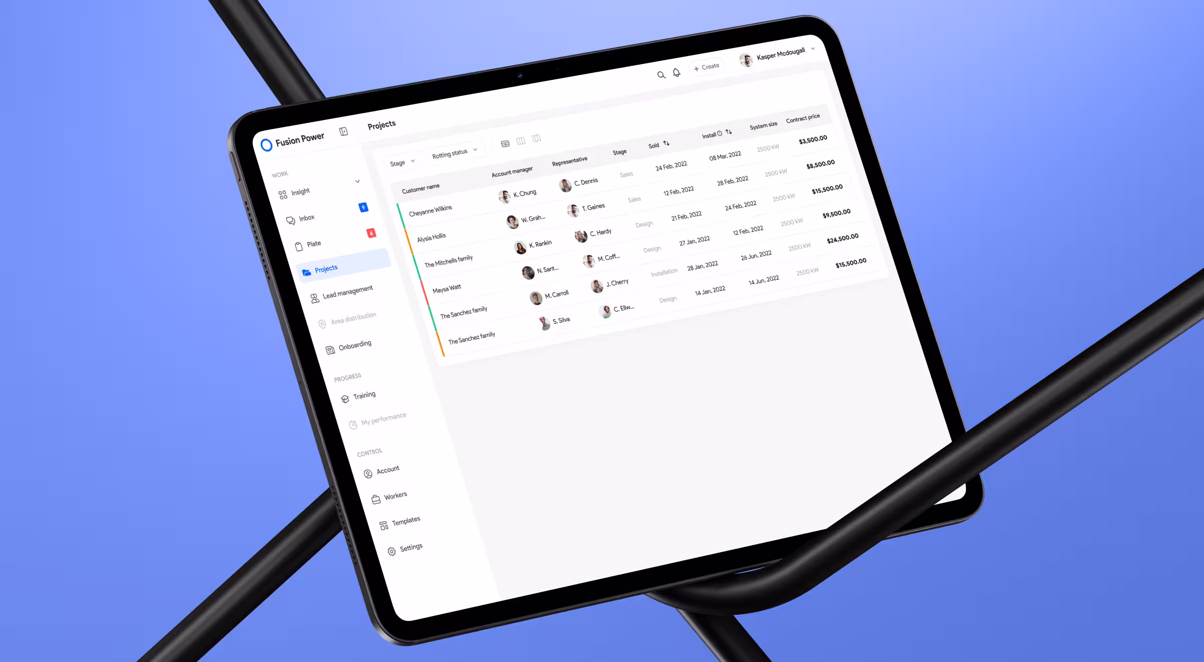 A tablet featuring a calendar interface, showing various scheduled dates.