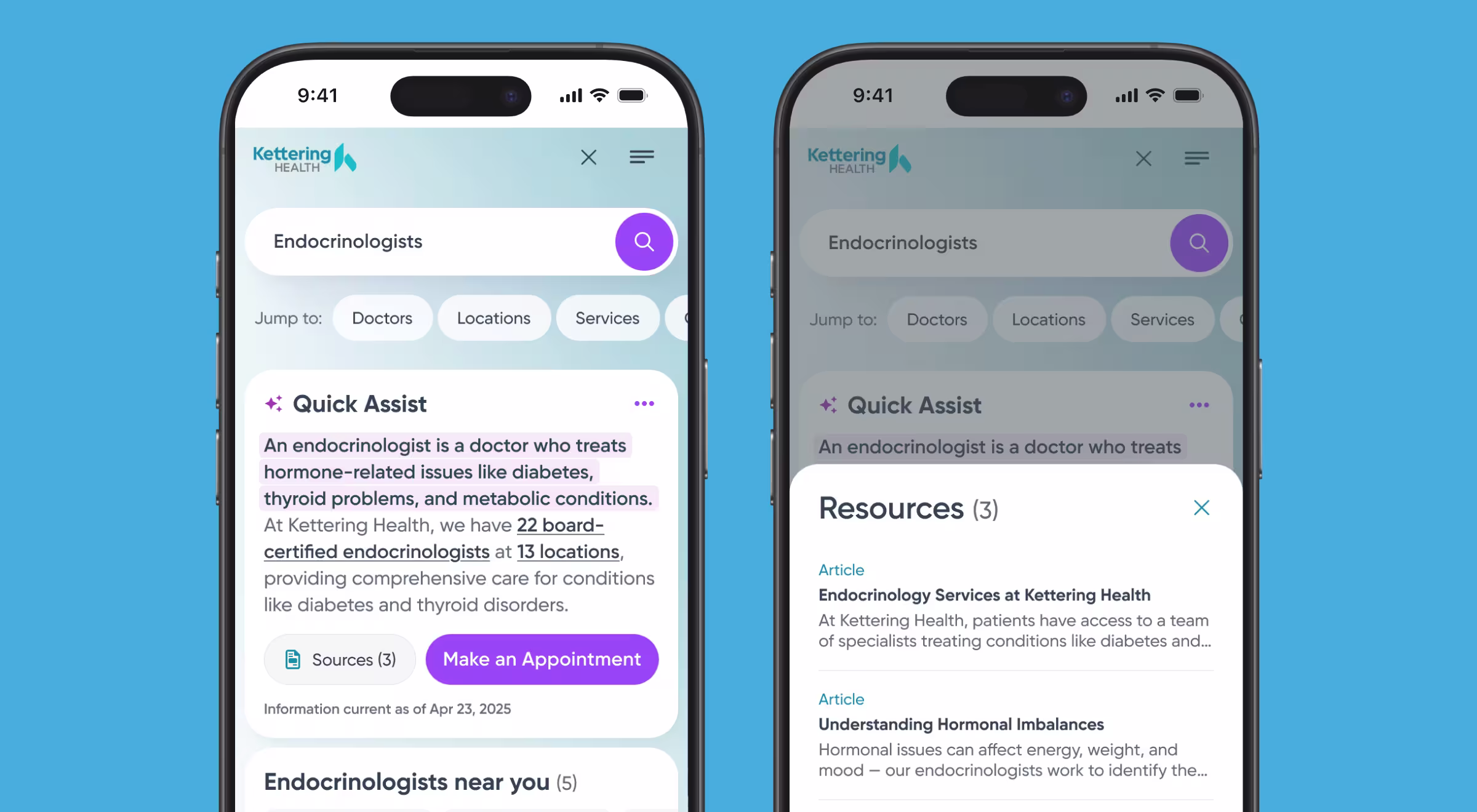Two smartphones displaying the same app open on their screens, showcasing the app's interface and features