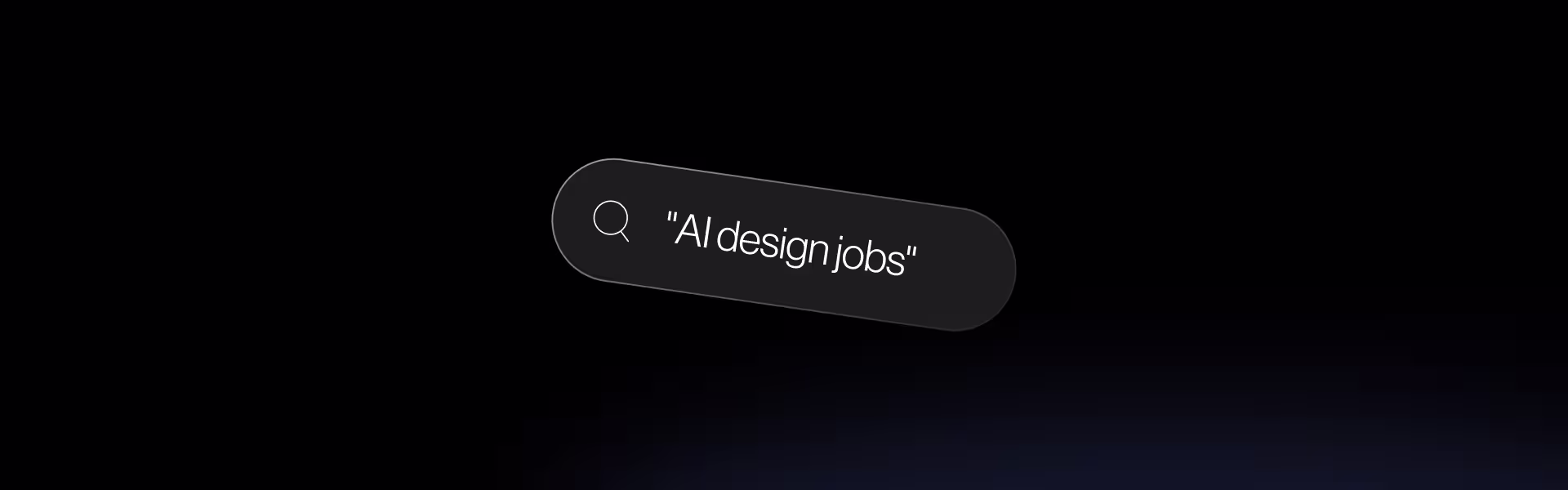 3D search bar UI with the query ‘AI design jobs’ on a dark gradient background, illustrating rising interest in AI-driven design careers