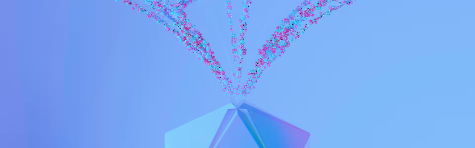 Abstract 3D visualization of AI data streams converging into a central system, symbolizing adaptive intelligence and modern AI UX design